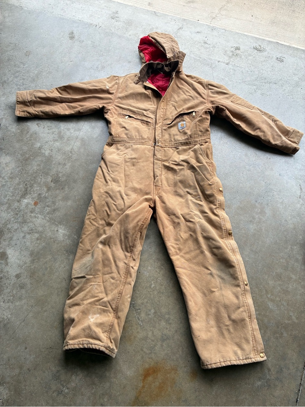 Vintage 1985 Carhartt brown duck insulated coveralls w/hood made in USA